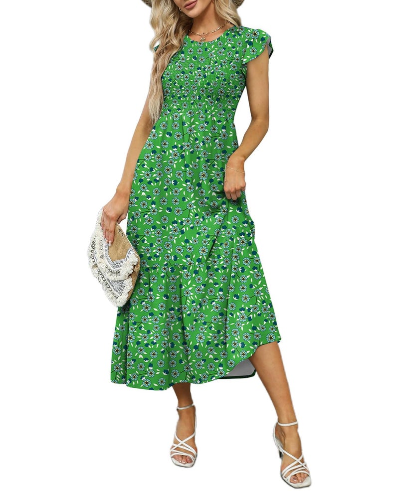 OFEEFAN Smocked Dress Women Maxi Dress Summer Dress Easter Dress St Patrick Green L - Image 5