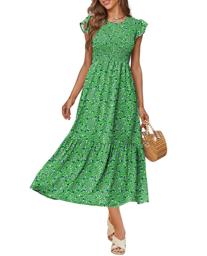OFEEFAN Smocked Dress Women Maxi Dress Summer Dress Easter Dress St Patrick Green L - Image 3