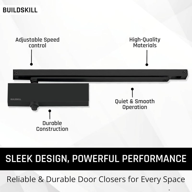 BUILDSKILL Hydraulic Door Closer with Pelmet Arm, Door Closer for Wooden Door, Aluminium, Metal Door, Automatic Door Closer for Home, Door Stopper with Adjustable Speed, 85 Kg, Matt Black (Pack of 1) - Image 2