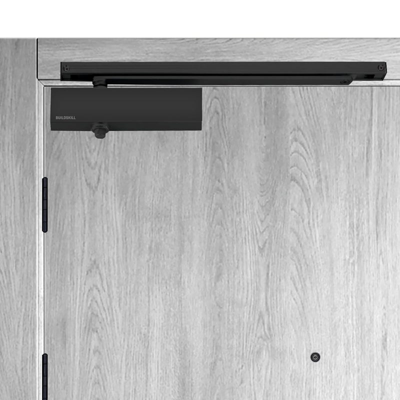 BUILDSKILL Hydraulic Door Closer with Pelmet Arm, Door Closer for Wooden Door, Aluminium, Metal Door, Automatic Door Closer for Home, Door Stopper with Adjustable Speed, 85 Kg, Matt Black (Pack of 1) - Image 1