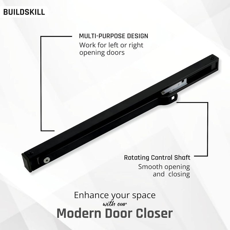 BUILDSKILL Hydraulic Door Closer with Pelmet Arm, Door Closer for Wooden Door, Aluminium, Metal Door, Automatic Door Closer for Home, Door Stopper with Adjustable Speed, 85 Kg, Matt Black (Pack of 1) - Image 3