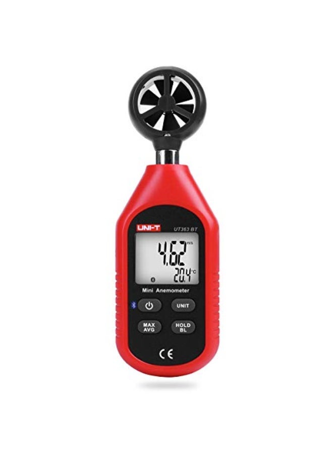 مقياس سرعة الرياح الرقمي UT363BT بحجم صغير وتقنية بلوتوث، مزود بميزان حرارة وشاشة LCD بإضاءة خلفية، لعرض بيانات الطقس بالحد الأدنى/الأقصى، مناسب للرياضات المائية والأنشطة الخارجية.  - Image 1