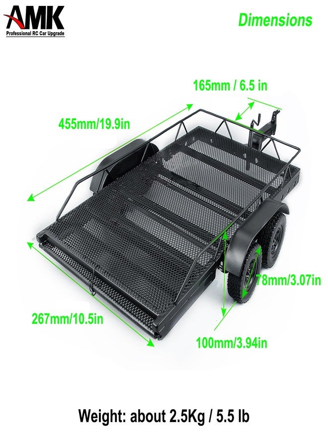 AMK Metal 1/10 Scale RC Trailer for Hauling Behind Cars with Truck Hitch and Receiver Towing Strap Builer Kit for Axial SCX10 90046 TRX4 TRX6 Gen7 Gen8 Gift - Image 3