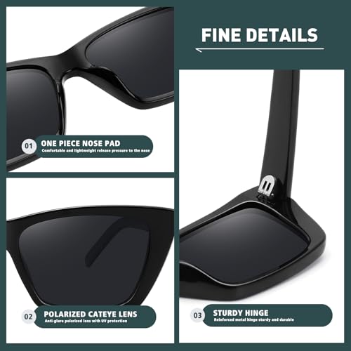 WOWSUN Narrow Small Vintage Polarized Cat Eye Sunglasses for Women - Image 3