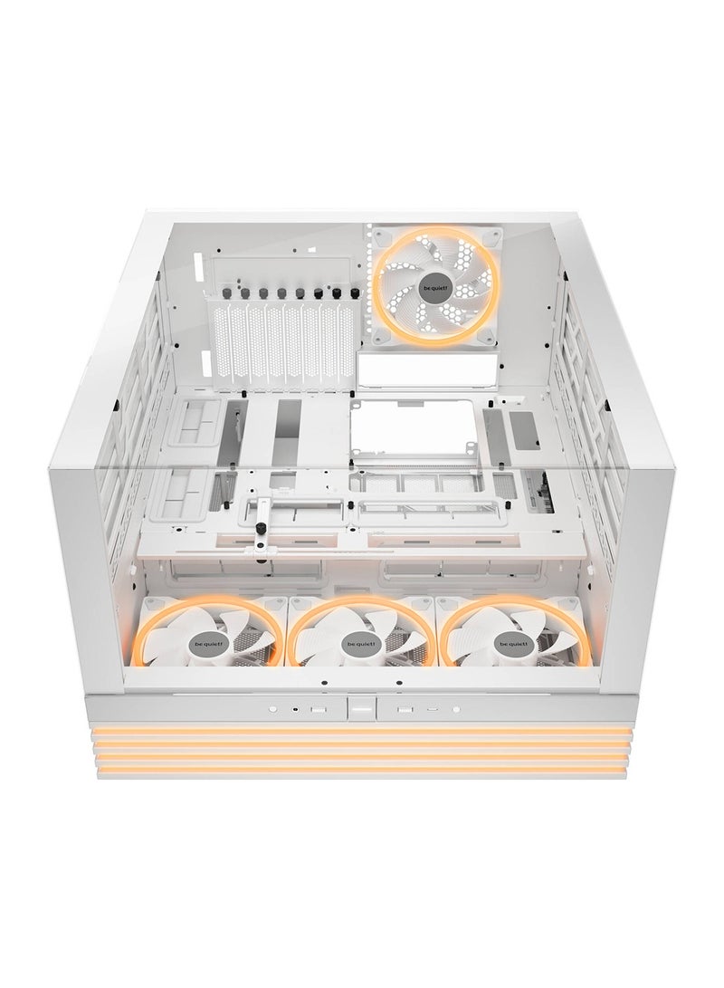 بي كوايت! هيكل كمبيوتر ARGB كامل البرج بقاعدة إضاءة 900FX، ألواح أمامية وجانبية من الزجاج المقسّى، 4 مراوح ARGB LightWings PWM بقطر 140 مم + شريط LED ARGB بطول 3 أمتار، تصميم قابل للعكس، حتى 10 فتحات للمراوح ودعم مشعاع مزدوج بقطر 420 مم، منفذ USB3.2 Gen2 Type-C، منفذا USB3.2 Type-A، صوت عالي الدقة - حامل VGA، موزعات مروحة/RGB وفلاتر غبار، أبيض | BGW72 - Image 4