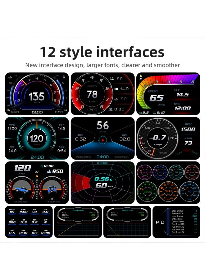ديقيساند شاشة HUD Heads Up Display للسيارة، شاشة عرض رقمية متعددة البيانات لمراقبة عداد السرعة الرقمي HUD، شاشة عرض رقمية متعددة البيانات لعداد السرعة، إنذار السرعة الزائدة RPM درجة حرارة الماء في الدقيقة مقياس ذكي لضغط التوربو لمعظم المركبات بعد عام 2008 - Image 3
