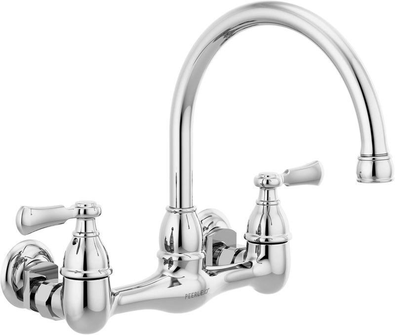 Peerless صنبور مطبخ بيرليس P2765LF إلمهرست ذو مقبضين مثبت على الحائط كروم - Image 1
