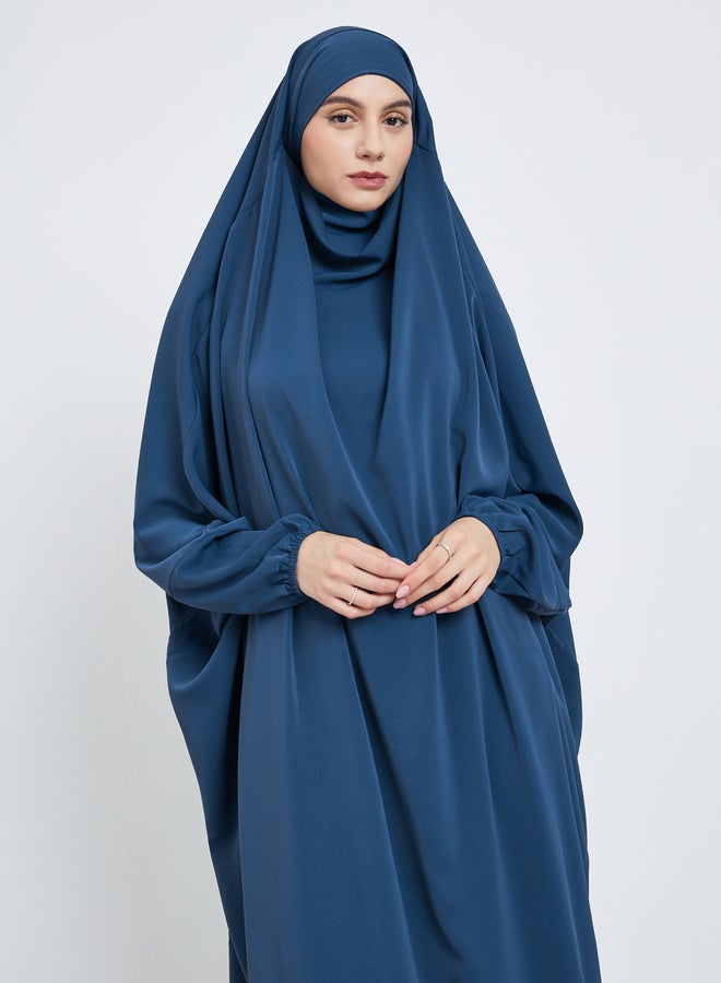 Take Two Navy Blue Batwing Sleeve Hooded Abaya - Image 2
