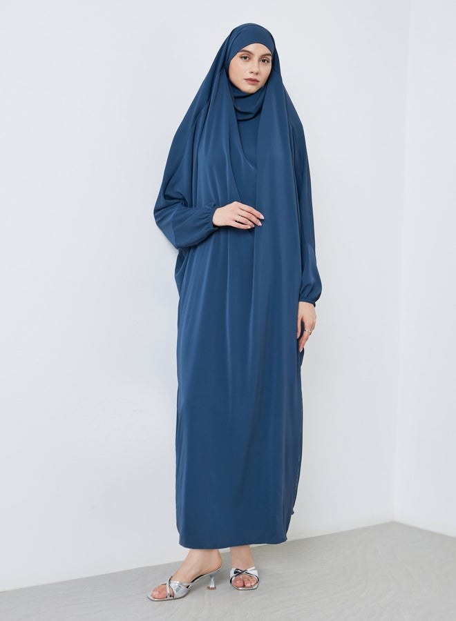 Take Two Navy Blue Batwing Sleeve Hooded Abaya - Image 1