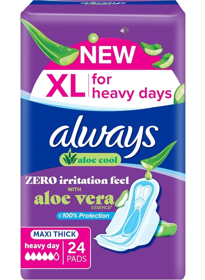 Always Aloe Cool Pads for Heavy Days, 24 XL Maxi Thick Pads - Image 1
