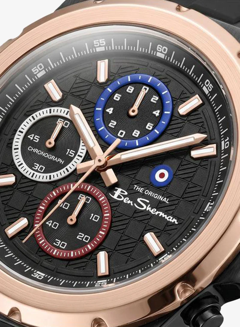 بين شيرمان Manchester  Black Dial Black Silicone Strap Chronograph Watch for Men, 43mm