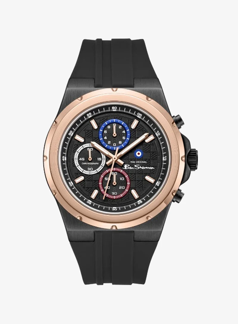 بين شيرمان Manchester  Black Dial Black Silicone Strap Chronograph Watch for Men, 43mm