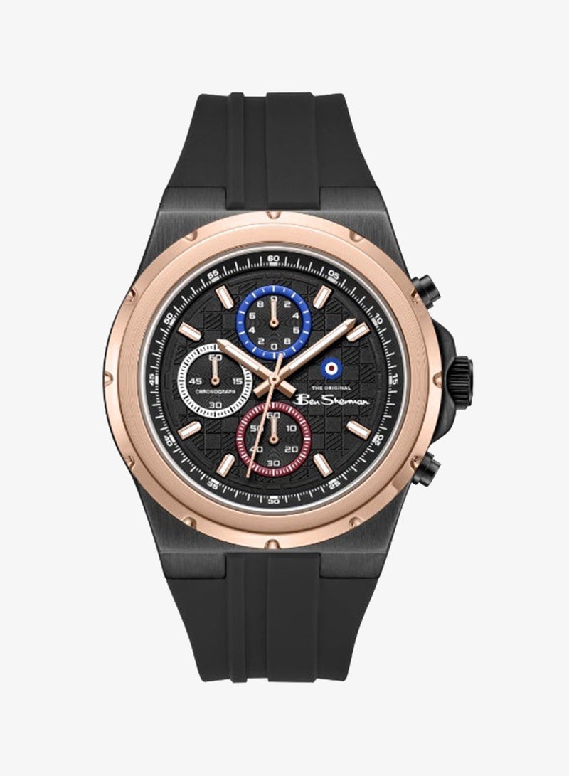 Ben Sherman Manchester  Black Dial Black Silicone Strap Chronograph Watch for Men, 43mm - Image 1