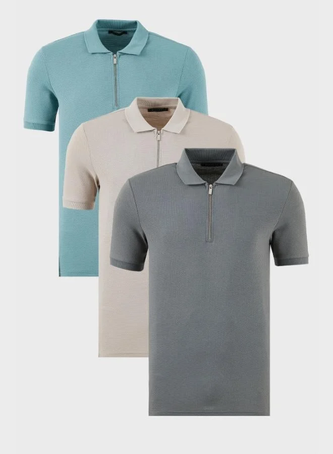 Buratti  Buratti Cotton Regular Fit Half Zipper 3-Pack Polo Collar T-Shirt Men's Polo Collar T-Shirt 5902915S3 for Men | Best Price UAE