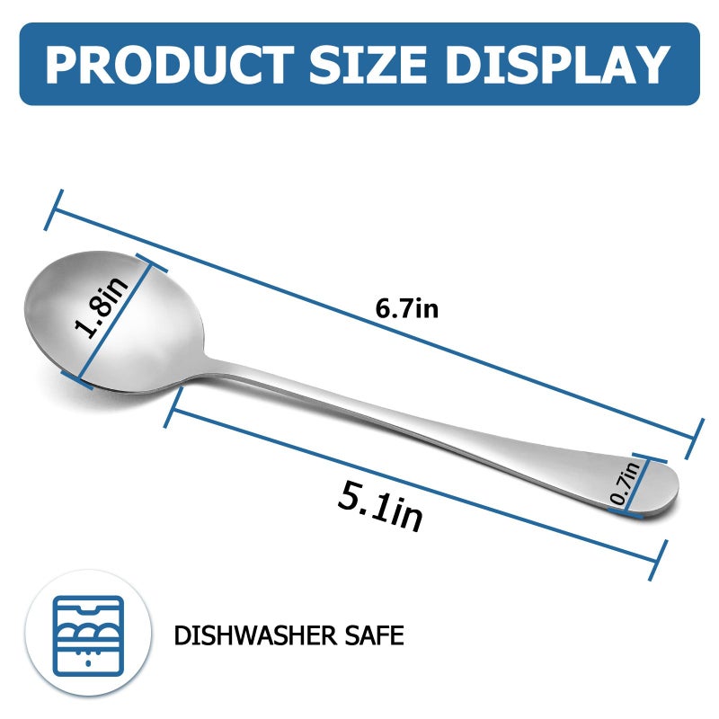 SZLFSX 6 Piece Soup Spoon Round Stainless Steel Bouillon Spoons Round Spoons 6.7 inch - Image 3