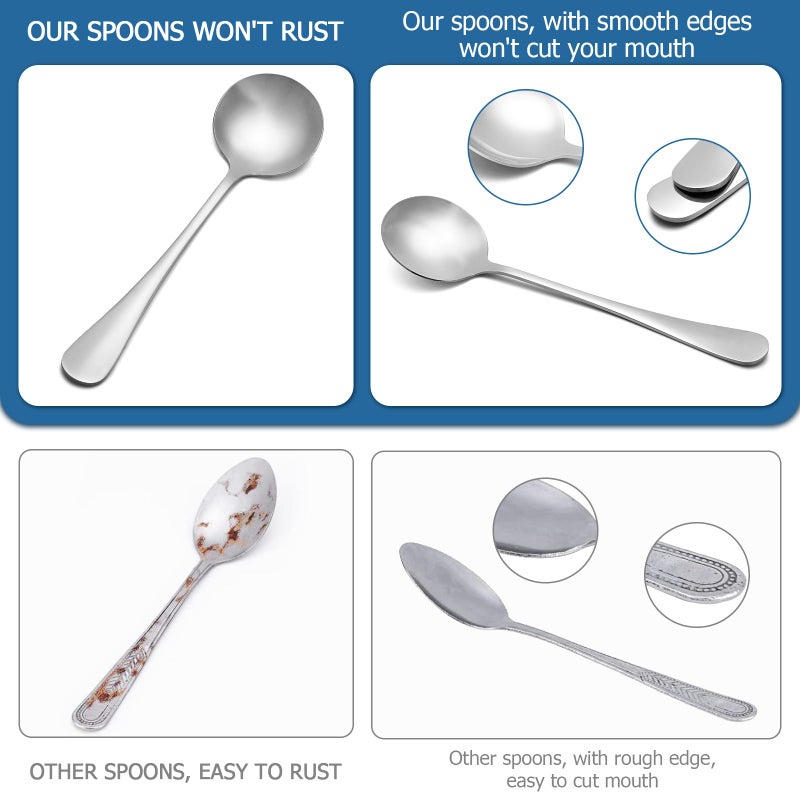 SZLFSX 6 Piece Soup Spoon Round Stainless Steel Bouillon Spoons Round Spoons 6.7 inch - Image 4