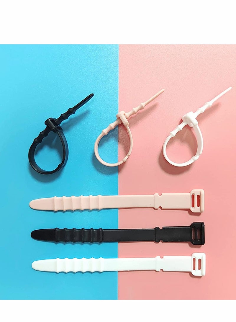 Cable Ties, Silicone Zip Ties, Reusable Zip Ties, Rubber Cable Ties Straps, for Wire Management, Elastic Cable Organizer, for Home Office Table Desk. 4.5”, 20pcs (White, Black, Pink, Purple, Blue) - Image 3