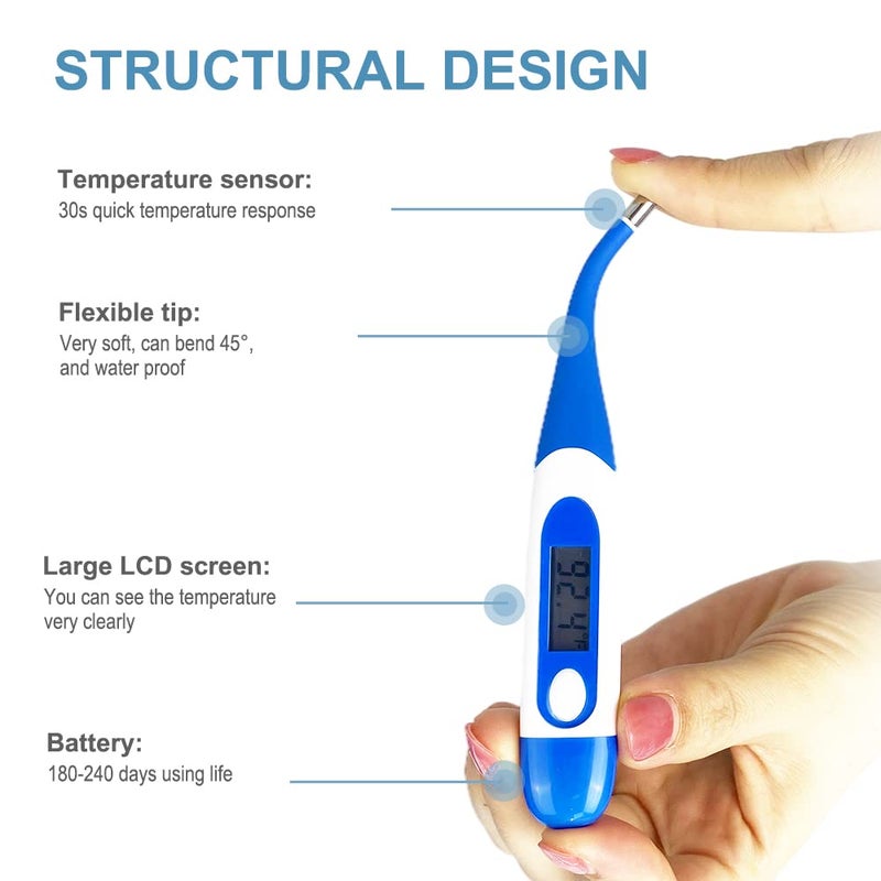 Berrcom Digital Thermometer for Adults, Oral and Underarm Thermometer for Baby and Kids Medical Thermometer with Fever Alarm Rectal Thermometer with Soft Tips - Image 5