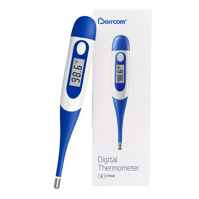 Berrcom Digital Thermometer for Adults, Oral and Underarm Thermometer for Baby and Kids Medical Thermometer with Fever Alarm Rectal Thermometer with Soft Tips - Image 1