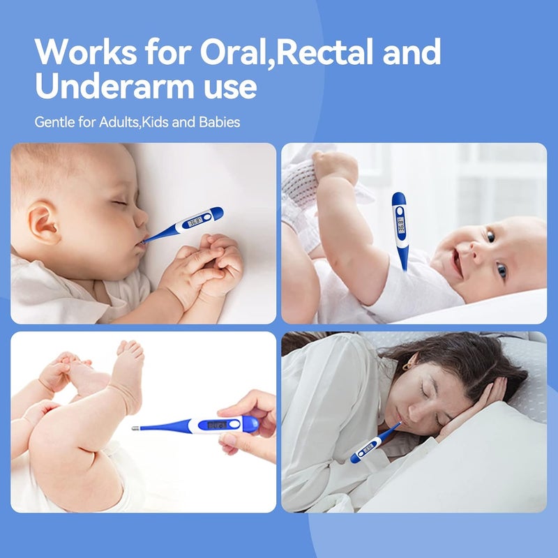 Berrcom Digital Thermometer for Adults, Oral and Underarm Thermometer for Baby and Kids Medical Thermometer with Fever Alarm Rectal Thermometer with Soft Tips - Image 2