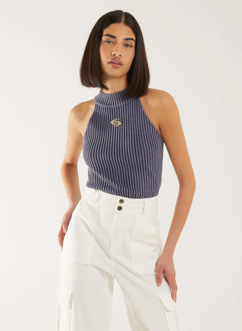 Pink Vanilla High Neck Logo Detail Racer Top