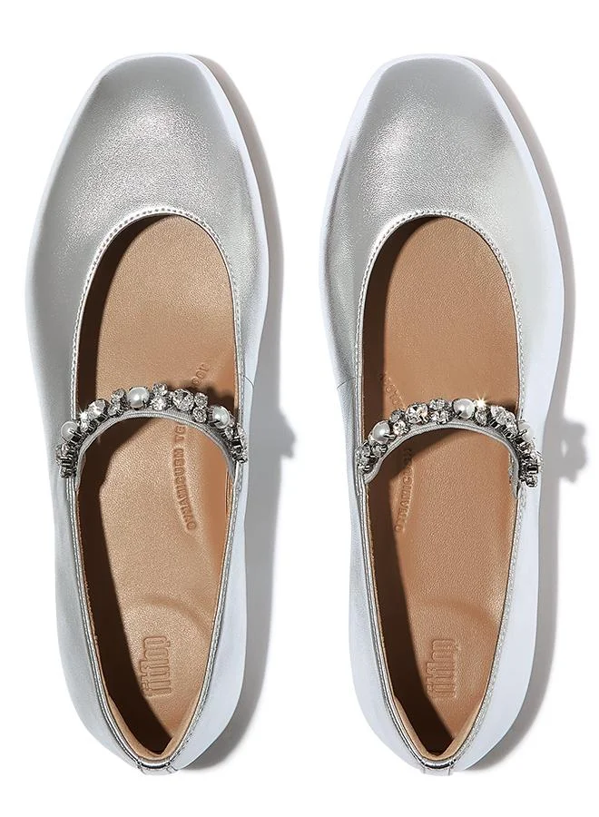 Fitflop DELICATO PEARLS-AND-CRYSTAL LEATHER BALLET FLATS