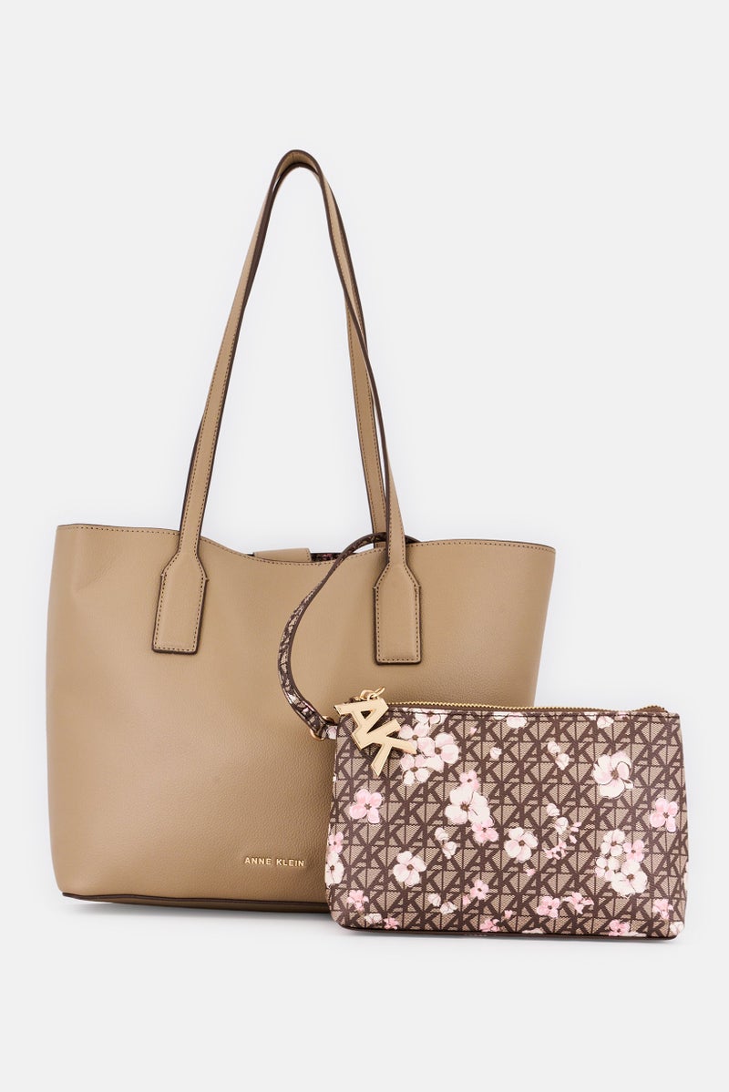 ANNE KLEIN Women Plain Tote Bag With Pouch, Tan - Image 1