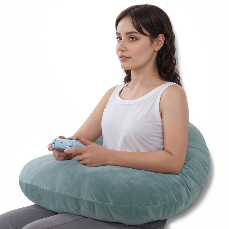 QUEEN ROSE Reading Pillow, Gaming Pillow for Lap, Sitting in Bed or Sofa, Extra Arm Rest for Reading, Playing or Crocheting, Soft Velvet Green - Image 1