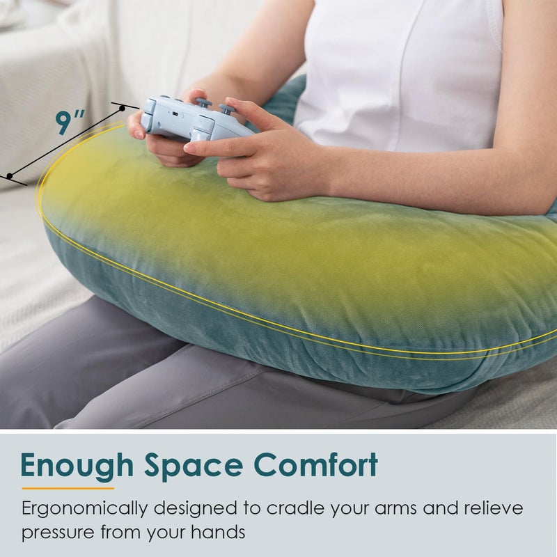 QUEEN ROSE Reading Pillow, Gaming Pillow for Lap, Sitting in Bed or Sofa, Extra Arm Rest for Reading, Playing or Crocheting, Soft Velvet Green - Image 4