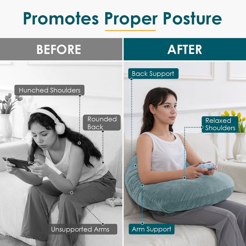 QUEEN ROSE Reading Pillow, Gaming Pillow for Lap, Sitting in Bed or Sofa, Extra Arm Rest for Reading, Playing or Crocheting, Soft Velvet Green - Image 2