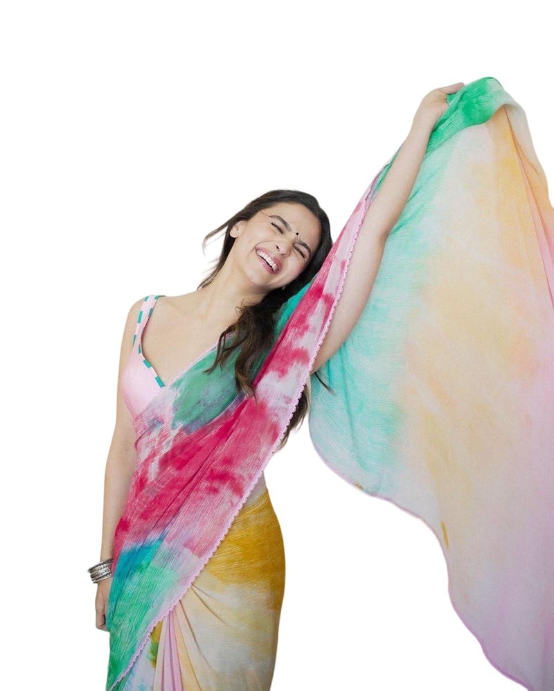 BE4MECOM Alia Bhatt Wear Rocky Rani Movie Celebrity Inspired Manish Malhotra Party Wedding Saree Multi6