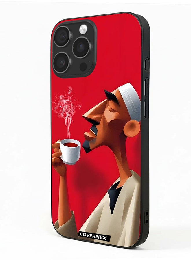 Covernex Apple iPhone 16 Pro Max Protective Case Cover Printed Featuring Abstract Artistic Man Savouring Morning Coffee - Image 1