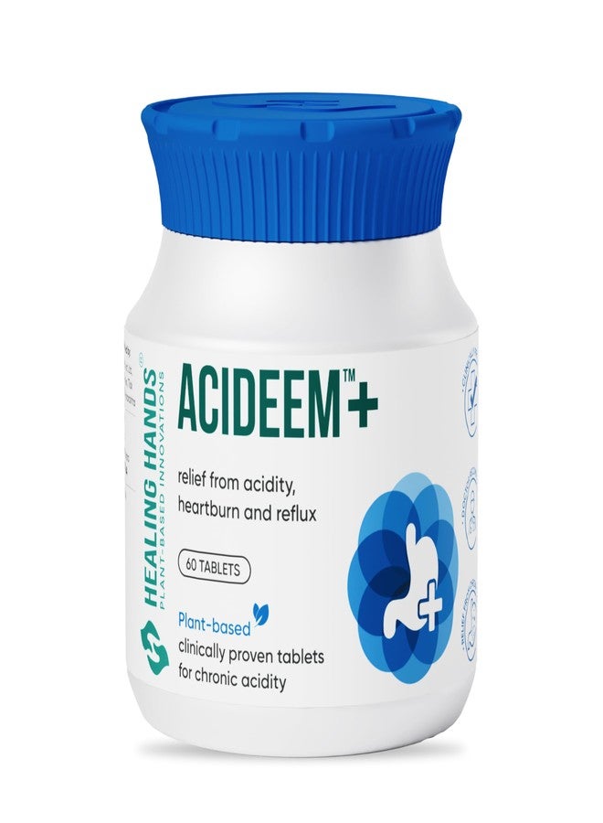 Healing Hands Acideem Plus Tablet for Relief in Chronic Acidity, Reflux and Abdominal Pain, Clinically Proven Plant Based Natural Solution, Herbal - 60 Tablets - Image 1