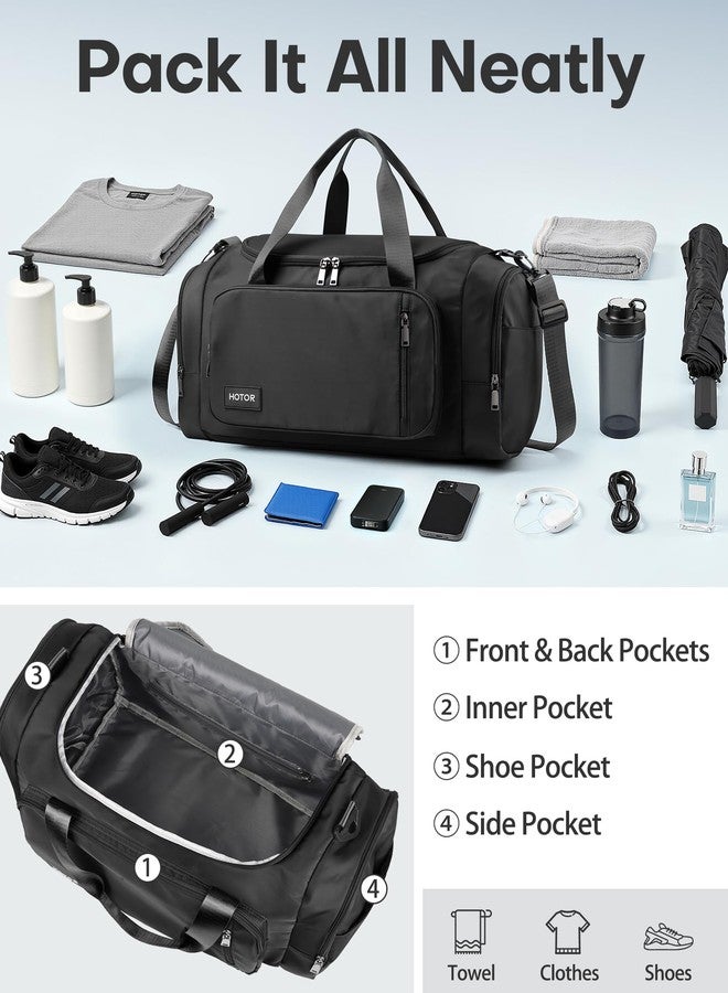 HOTOR Gym Bags for Men & Women - Spacious Duffle Bag with Shoe Compartment & Wet Pocket, Carry On Weekender Bag Portable Sports Duffel Bag for Workout, Fitness, Travel, Black, 20.5" x 11.0" x 10.6" - Image 2
