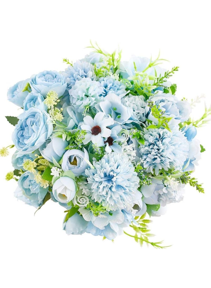 ألاماريك زهور هدرانجيا اصطناعية مع أصيص، نباتات صناعية ١١ × ٢٠ سم في أصيص معدني، زهور ورود حريرية لتزيين المنزل والمكتب وطاولة المطبخ وحافة النافذة، هدية لمنزل جديد (أزرق فاتح) - Image 3