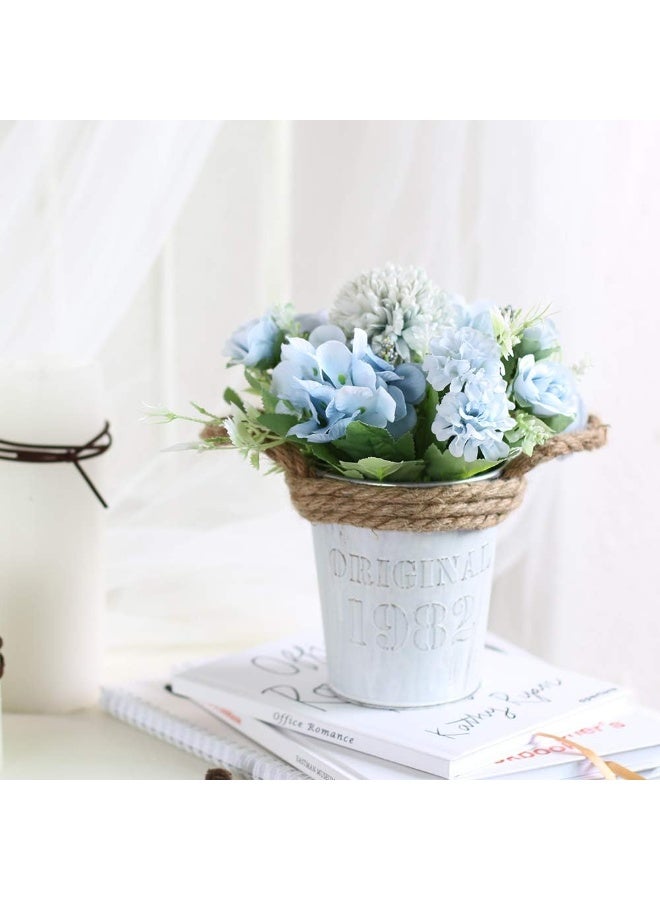 ألاماريك زهور هدرانجيا اصطناعية مع أصيص، نباتات صناعية ١١ × ٢٠ سم في أصيص معدني، زهور ورود حريرية لتزيين المنزل والمكتب وطاولة المطبخ وحافة النافذة، هدية لمنزل جديد (أزرق فاتح) - Image 5