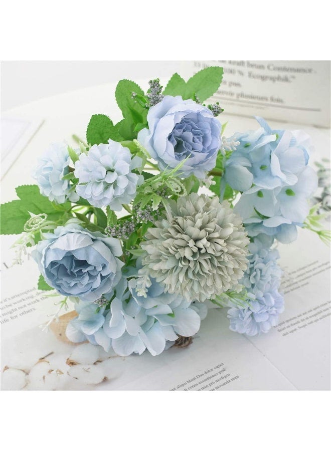 ألاماريك زهور هدرانجيا اصطناعية مع أصيص، نباتات صناعية ١١ × ٢٠ سم في أصيص معدني، زهور ورود حريرية لتزيين المنزل والمكتب وطاولة المطبخ وحافة النافذة، هدية لمنزل جديد (أزرق فاتح) - Image 4