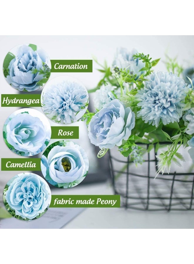 ألاماريك زهور هدرانجيا اصطناعية مع أصيص، نباتات صناعية ١١ × ٢٠ سم في أصيص معدني، زهور ورود حريرية لتزيين المنزل والمكتب وطاولة المطبخ وحافة النافذة، هدية لمنزل جديد (أزرق فاتح) - Image 2