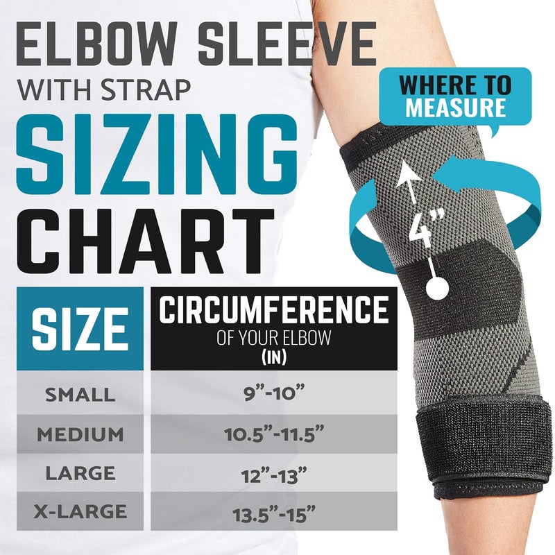Bodyprox Elbow Brace with Strap for Tendonitis 2 Pack Tennis Elbow Compression Sleeves Golf Elbow Treatment Large - Image 2
