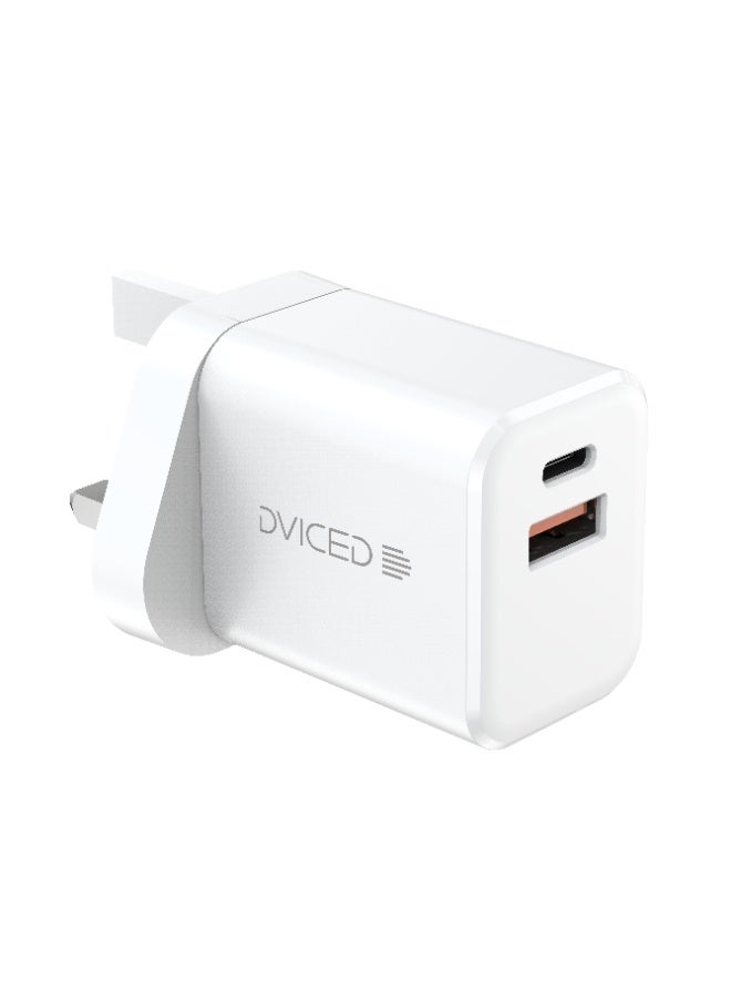 Dviced Wall charger and cable with 35W GaN-  1 USB-C 1 USB-A  UK plug - White - Image 1