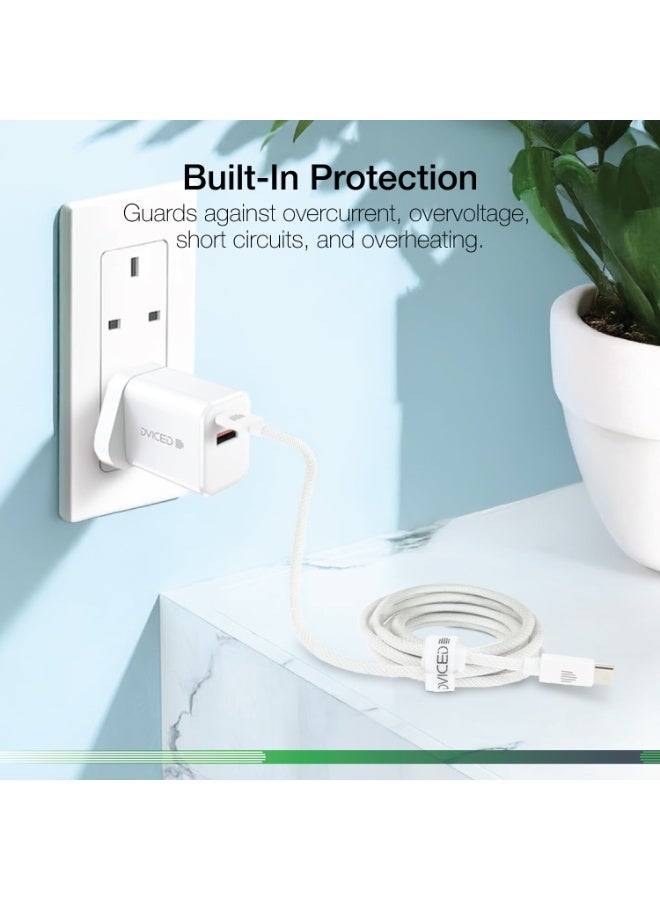 Dviced Wall charger and cable with 35W GaN-  1 USB-C 1 USB-A  UK plug - White - Image 5