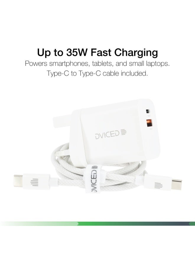 Dviced Wall charger and cable with 35W GaN-  1 USB-C 1 USB-A  UK plug - White - Image 2