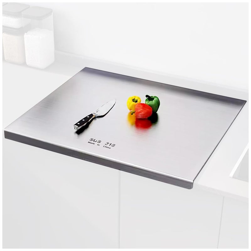EHERDM 316 Stainless Steel Cutting Boards for Kitchen Stainless Steel Cutting Boards with Lip Kitchen Steel Chopping Boards Suitable for Meat Fruits Vegetables Bread Baking(40 x 30cm/15.7 x 11.8 in) - Image 1