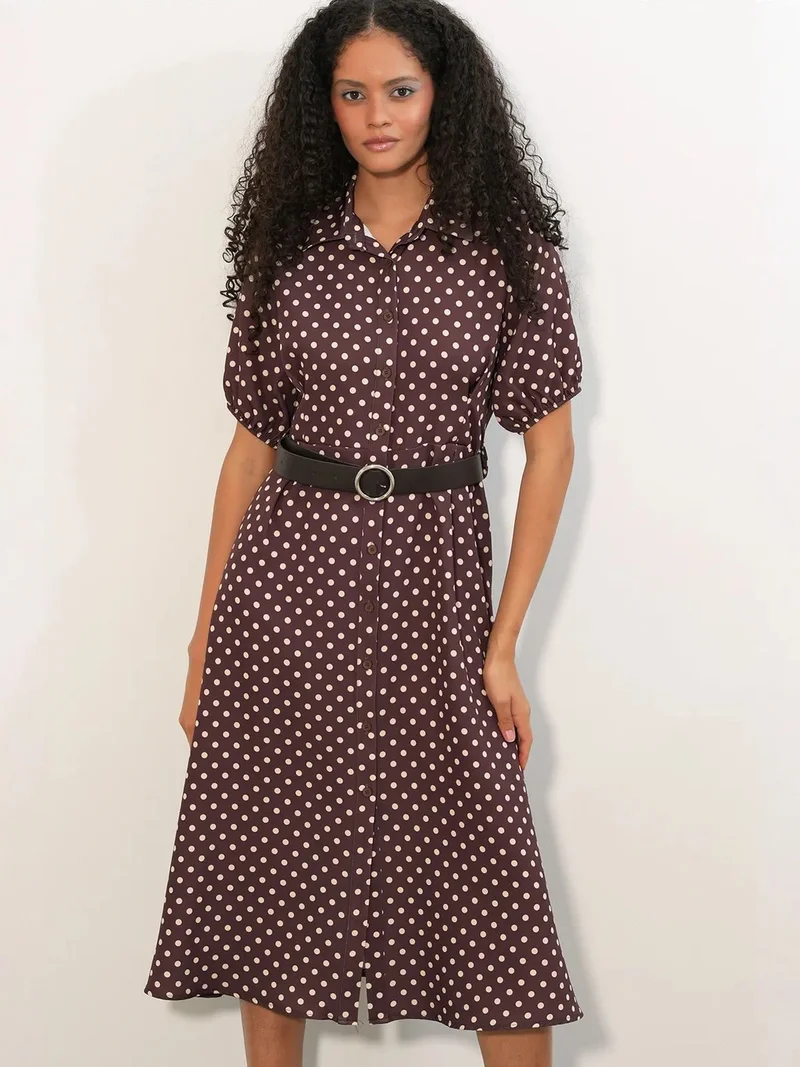 بيغ دارت BDART Polka Dot Belted Midi Shirt Dress