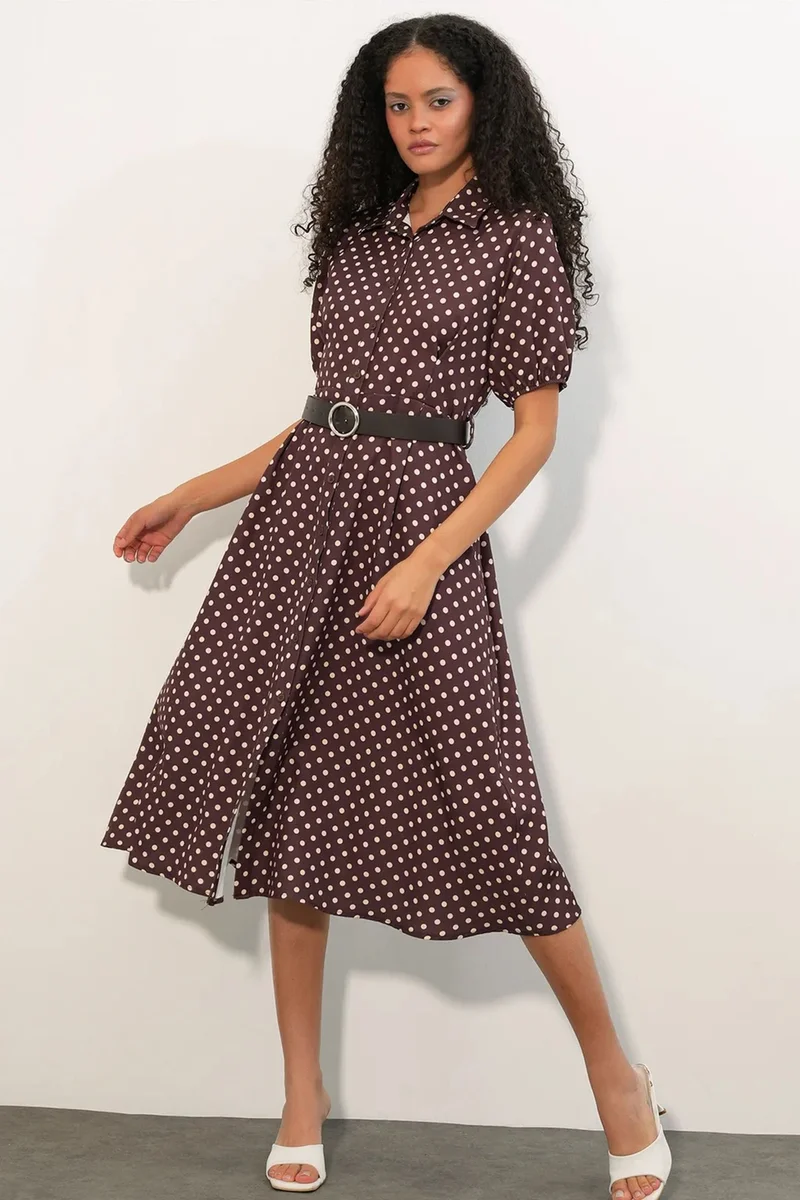 بيغ دارت BDART Polka Dot Belted Midi Shirt Dress