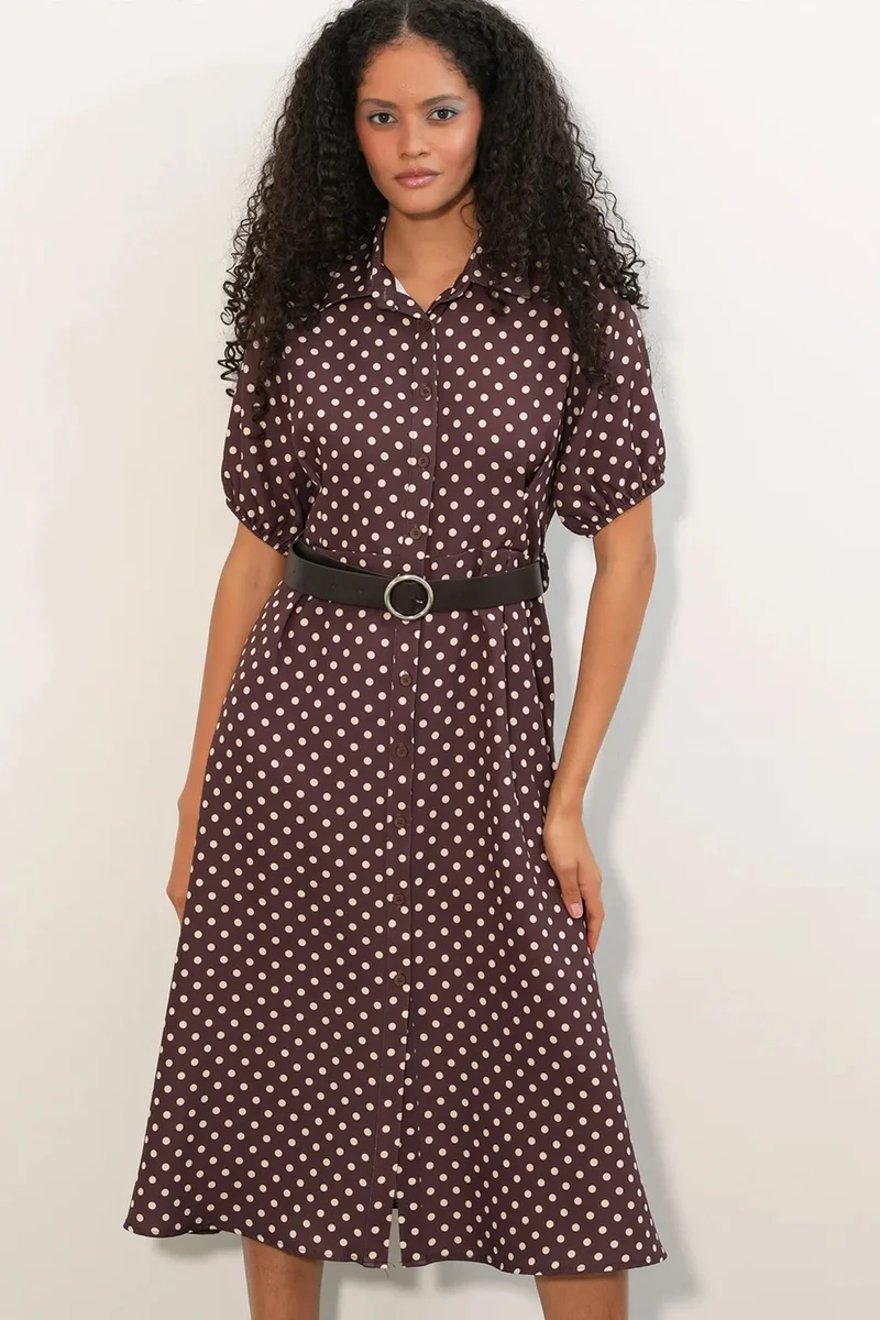 بيغ دارت BDART Polka Dot Belted Midi Shirt Dress