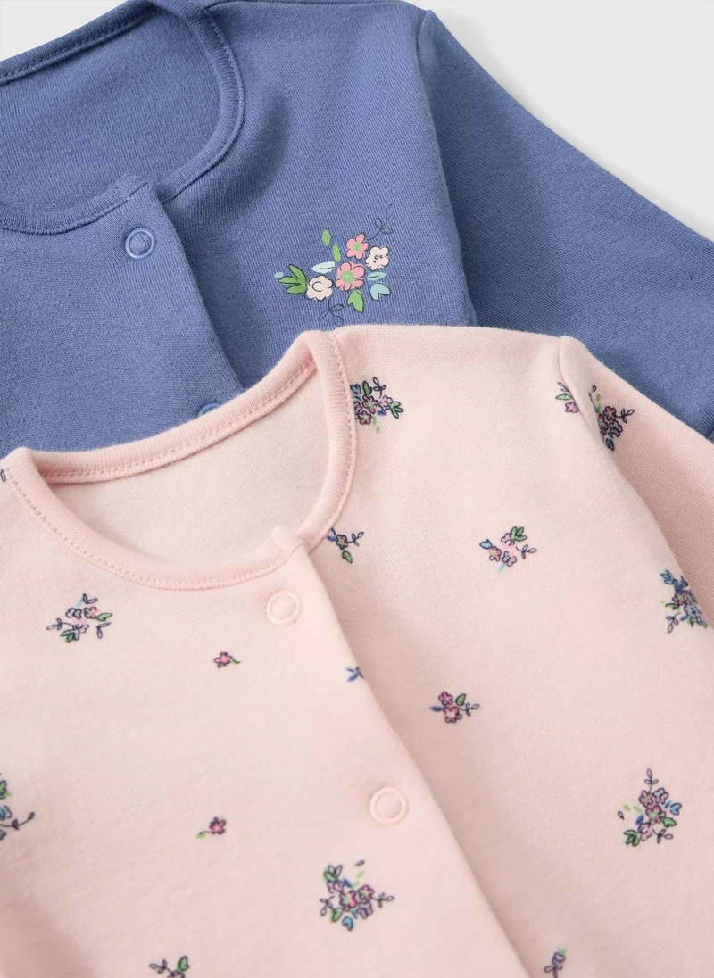Matalan 2 Pack Baby Pink Floral Sleepsuits