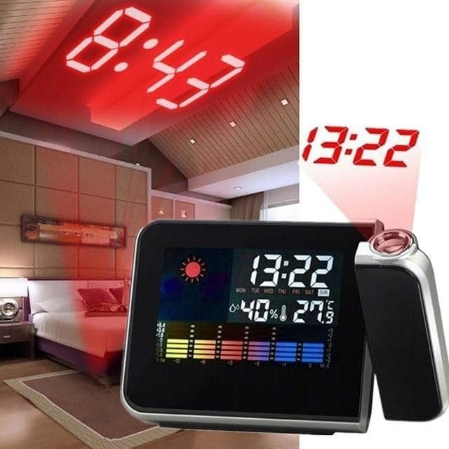 VIHM Projection Alarm Clock for Bedrooms with Weather Station Wireless Indoor Outdoor Thermometer Temperature Hygrometer Monitor for BedroomOfficeHome
