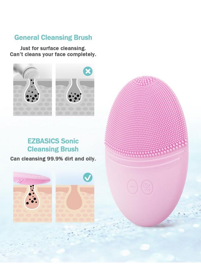 EZBASICS Sonic Facial Cleansing Brush Made With Ultra Hygienic Soft Silicone Waterproof Sonic Vibrating Face Brush For Deep Cleansing Gentle Exfoliating And Massaging Inductive Charging Pink - Image 3