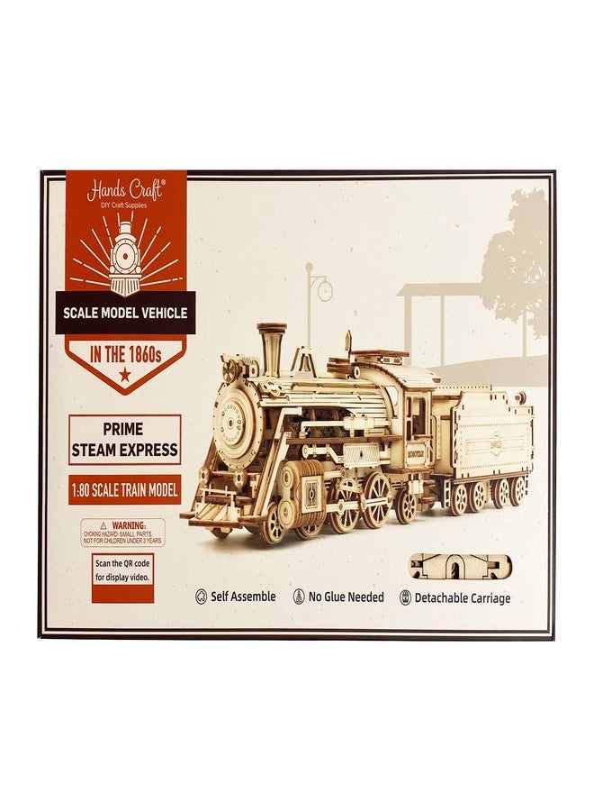Hands Craft DIY 3D Wooden Puzzle – Prime Steam Express Train Laser Cut Assembly 1:80 Scale Model Building Kit Brain Teaser Educational STEM Toy Adults Teens to Build Safe and Non-Toxic Wood MC501A - Image 5